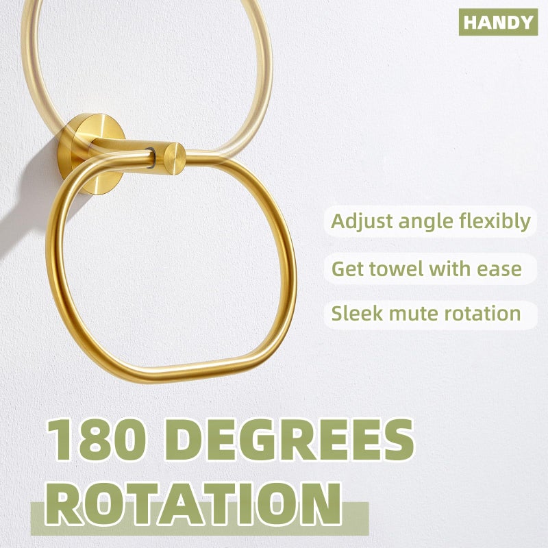 APLusee Bath Towel Ring Brushed Gold, APLusee 304 Stainless Steel Swivel Hand Towel Holder Dry Rack Near The Sink, Modern Bathroom Accessories - Image 4